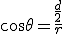 \cos\theta = \frac {a}{\sqrt{a^2 + r^2}}