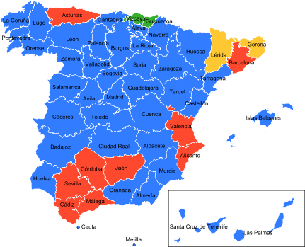 Mapa de los resultados electorales de 1977