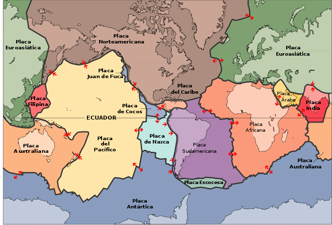 mapa de las principales placas litosféricas