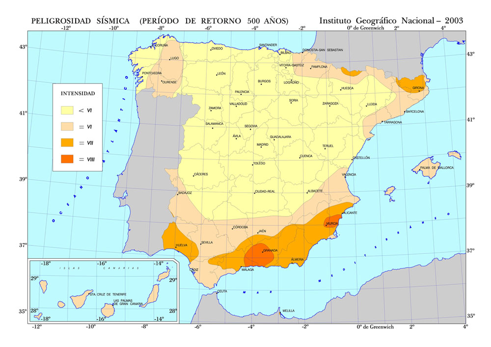 mapa de peligrosidad sísmica de la península ibérica